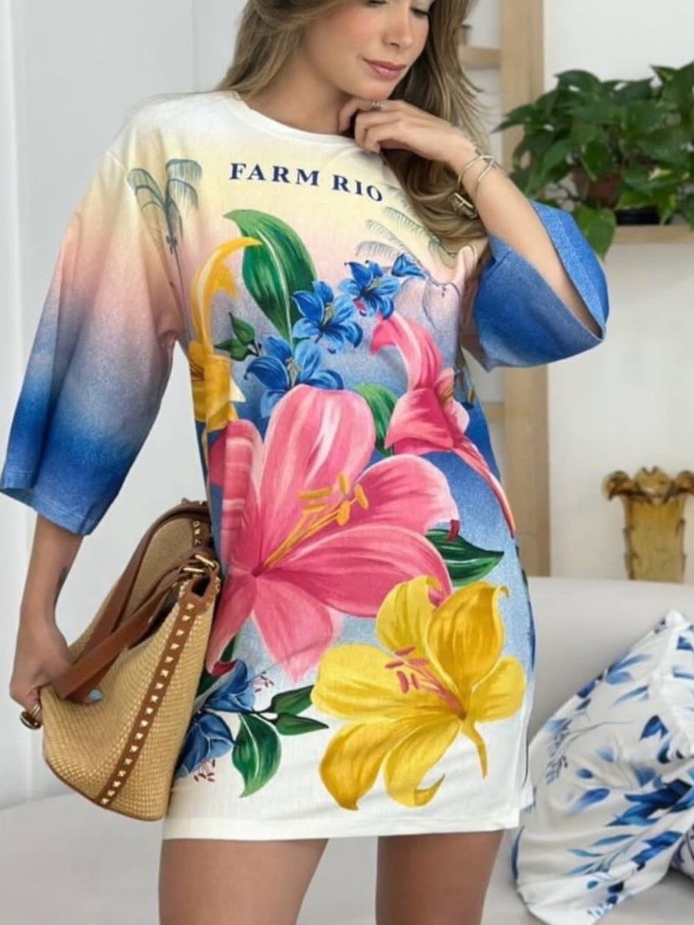 FARM Rio Pink & Yellow Floral Shirt Dress Size S